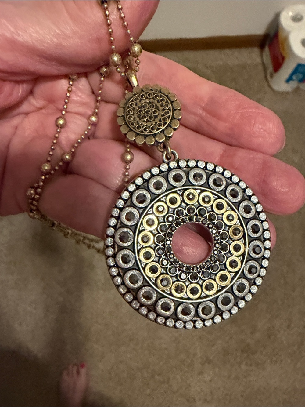 Lucky Brand Two-Tone Circular Pendant Necklace in Silver and Gold